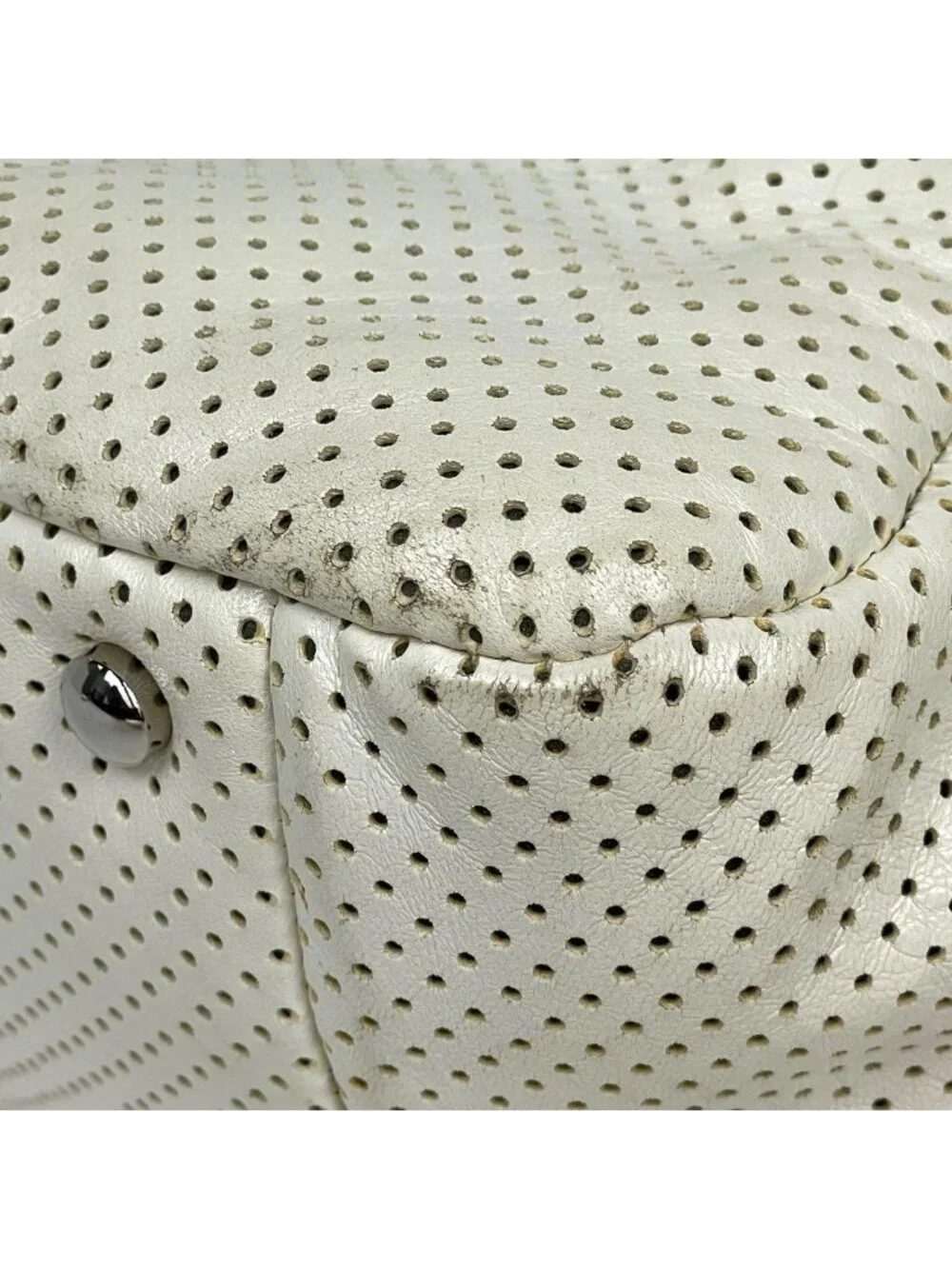 Chanel Shoulder Bag Perforated Leather White